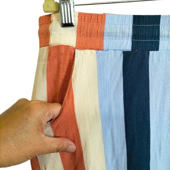 1080)LuLaRoe Blue Peach Striped Tie Waist Skirt Size XL - Picture 3 of 8